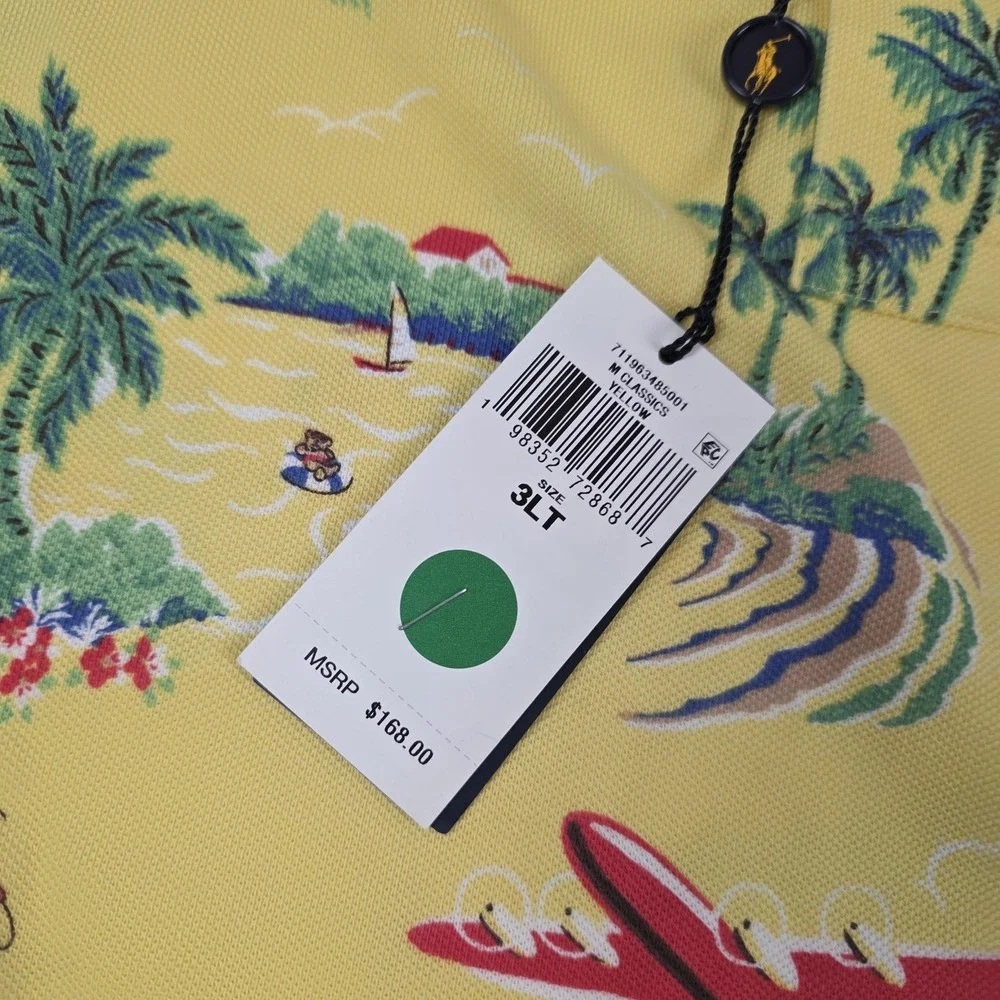 Polo Ralph Lauren Hawaiian Polo Shirt Mens 3XLT Yellow Aloha Print Short Sleeve